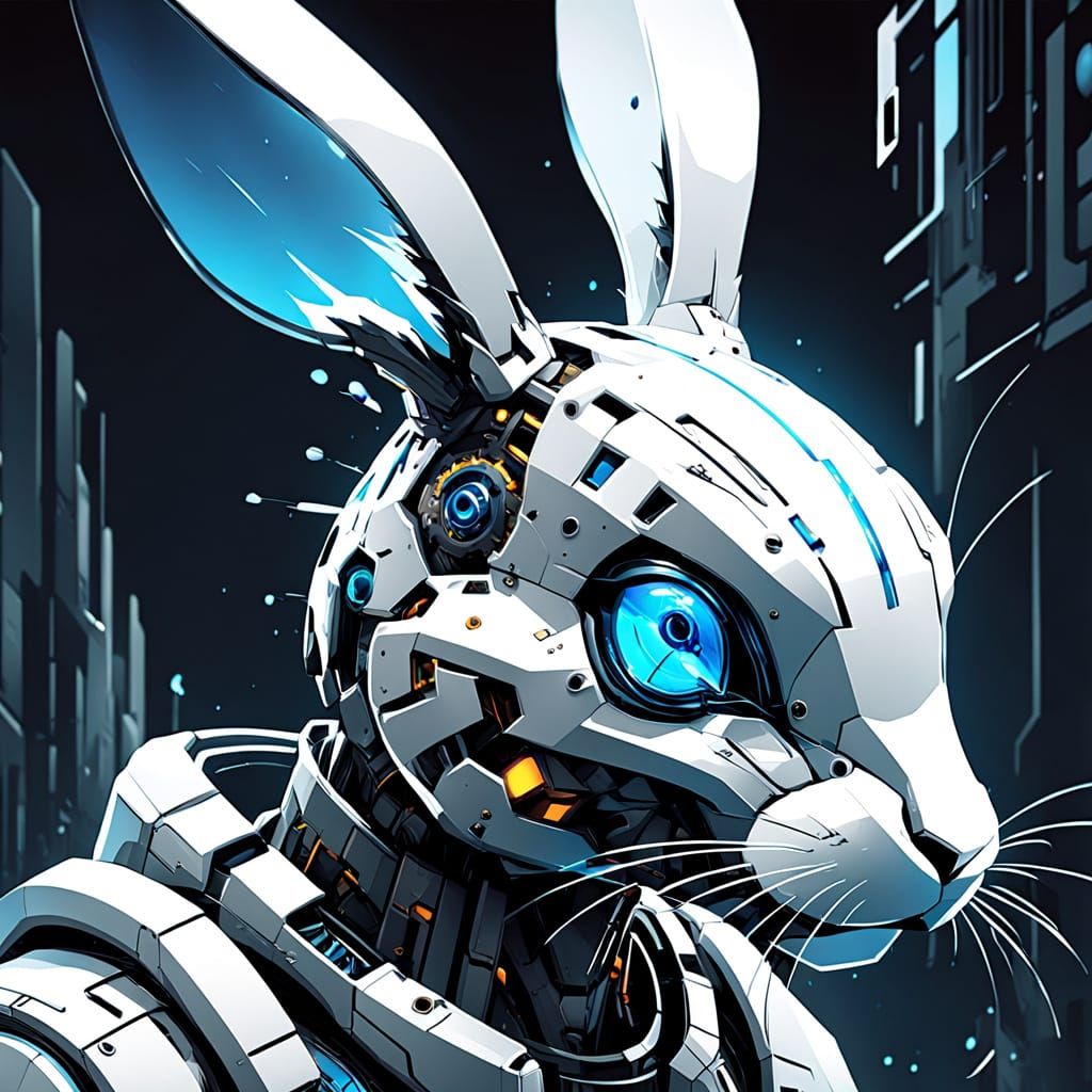 Futuristic Rabbit Portrait in Minimalist Sci-Fi Style