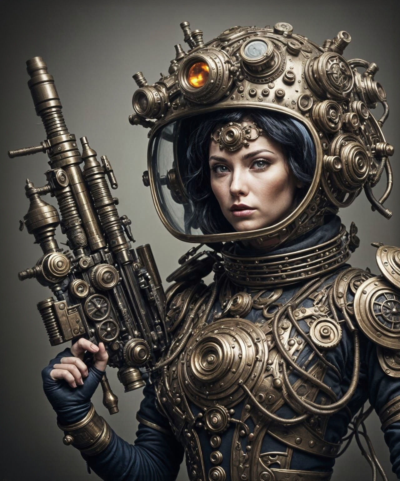 Steampunk Soldier in Futuristic Victorian Armor
