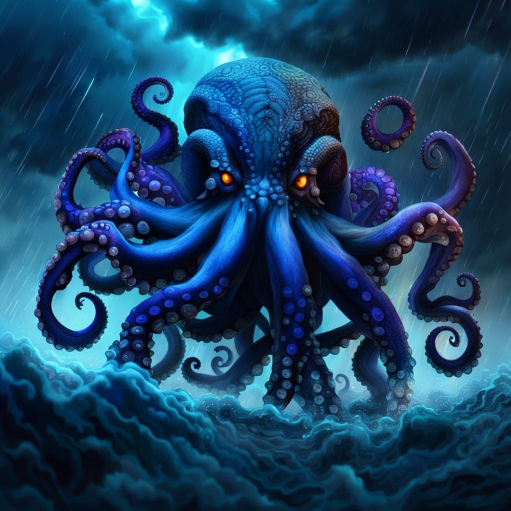 Majestic Octopus Beast in Thunderstorm
