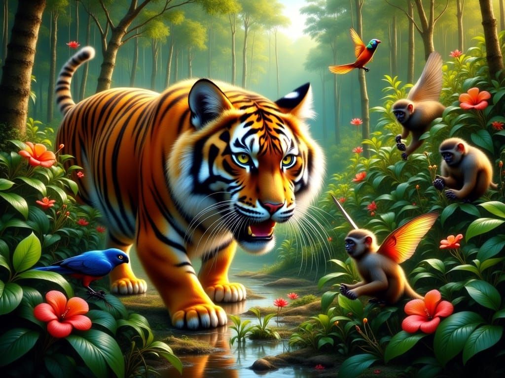 Majestic Bengal Tiger in Tropical Rainforest