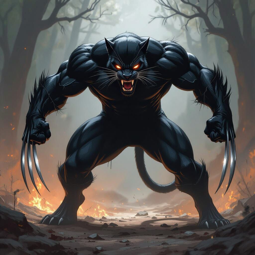 Black Panther Wolverine Hybrid Creature in Dark Fantasy