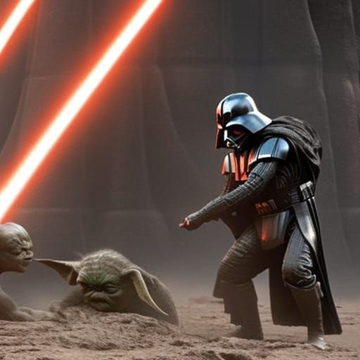 Darth Vader and Yoda Mud Wrestling: Epic Digital Art