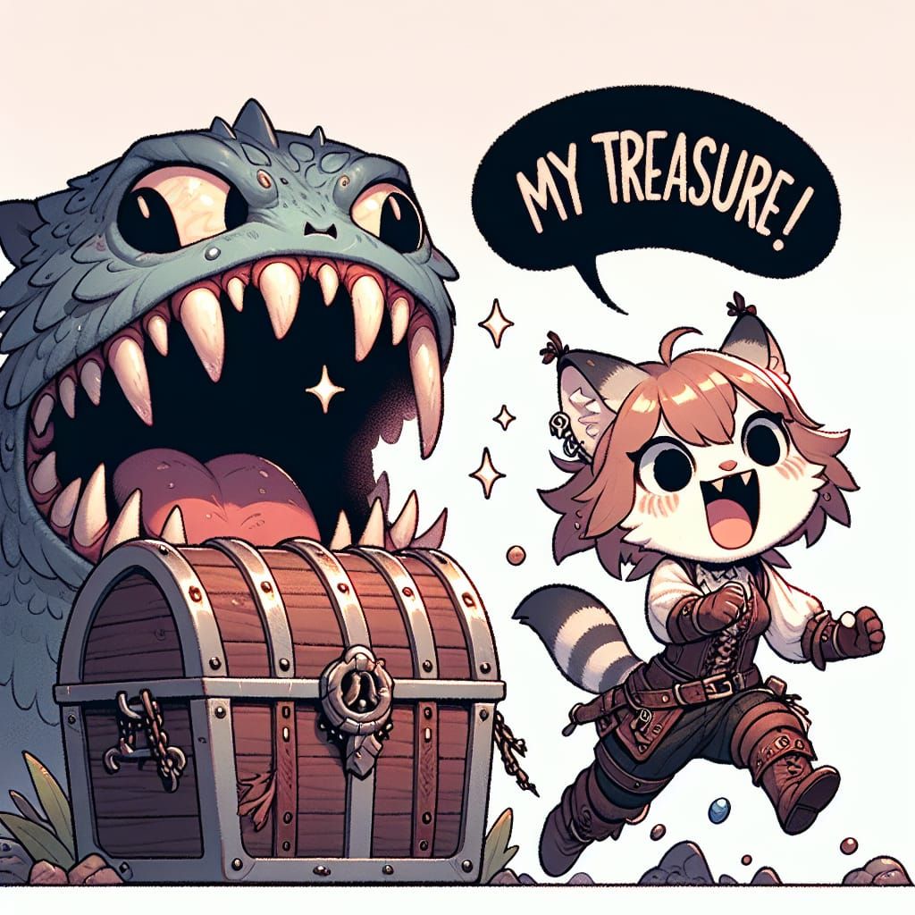 Lynx Chases Treasure Mimic in Dark Anime Fantasy