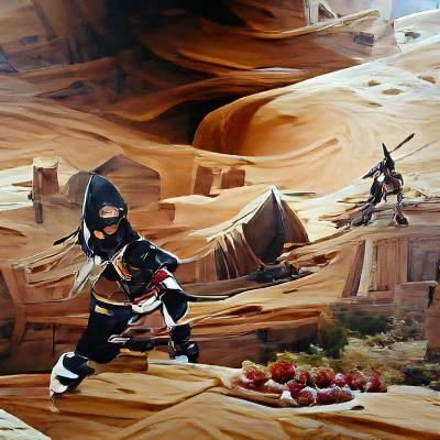 Desert Assassin in City, Oil Painting Style