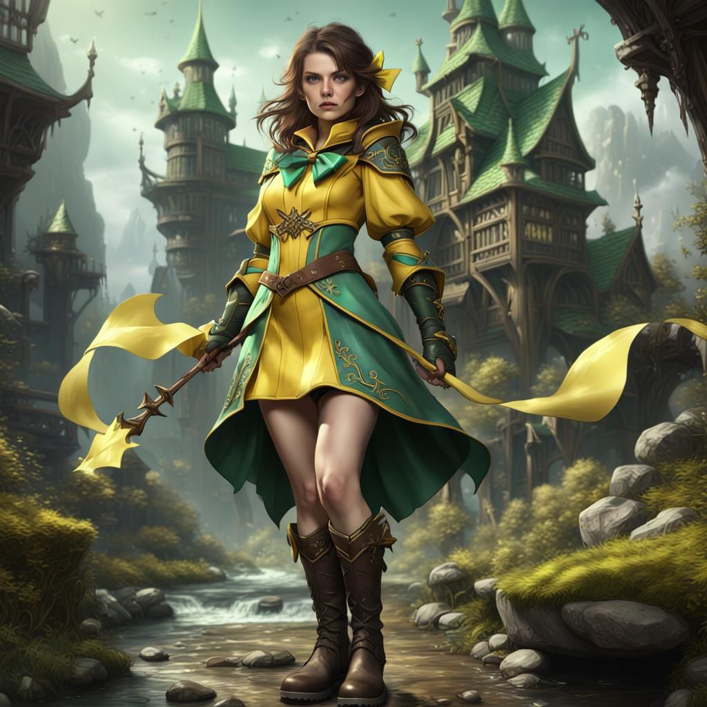 Yellow Mage with Green Bow in Fantasy Style