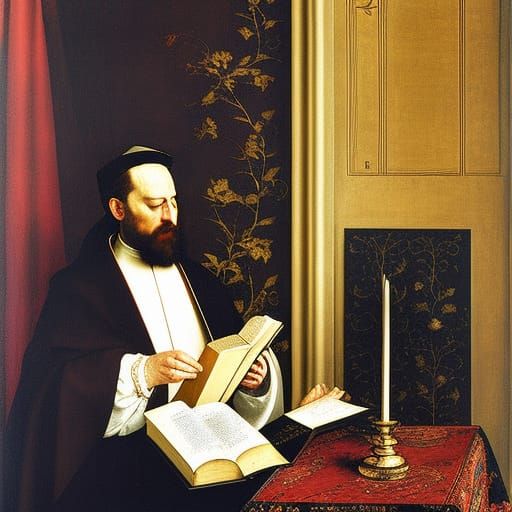 Cleric Reading Bible in Renaissance Impressionist Style