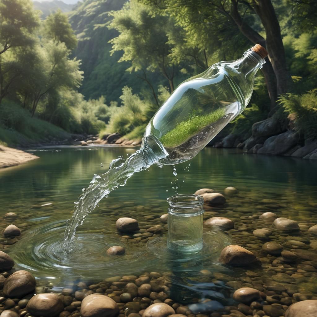 Surreal River Illusion Flowing From Spilled Bottle