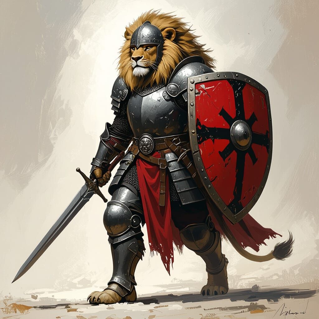 Armored Lion with Sword and Shield