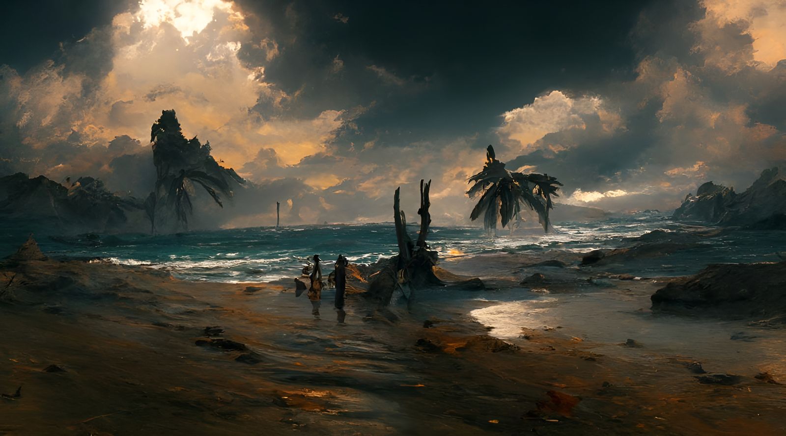 Tropical Beach Oil Painting with Shading