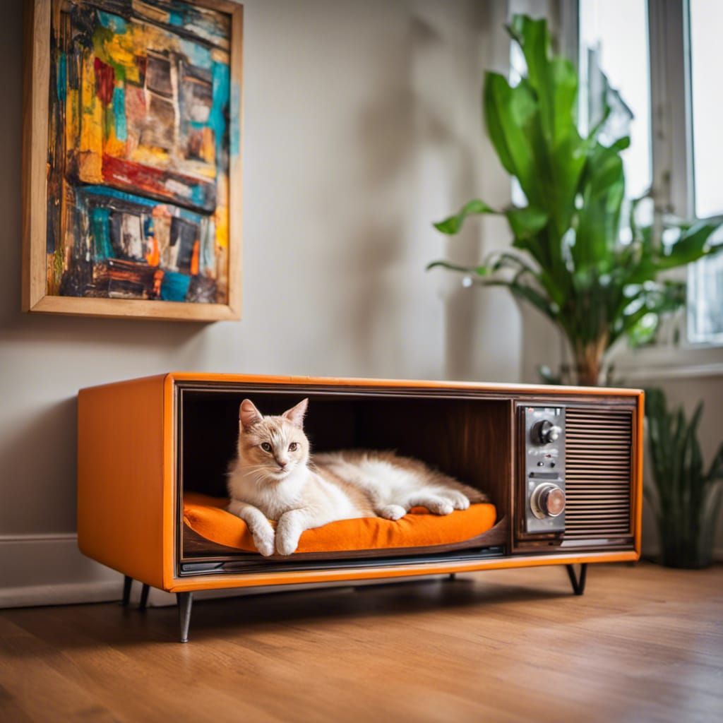 upcycling project: radio-cabinet turned into cat-bed
