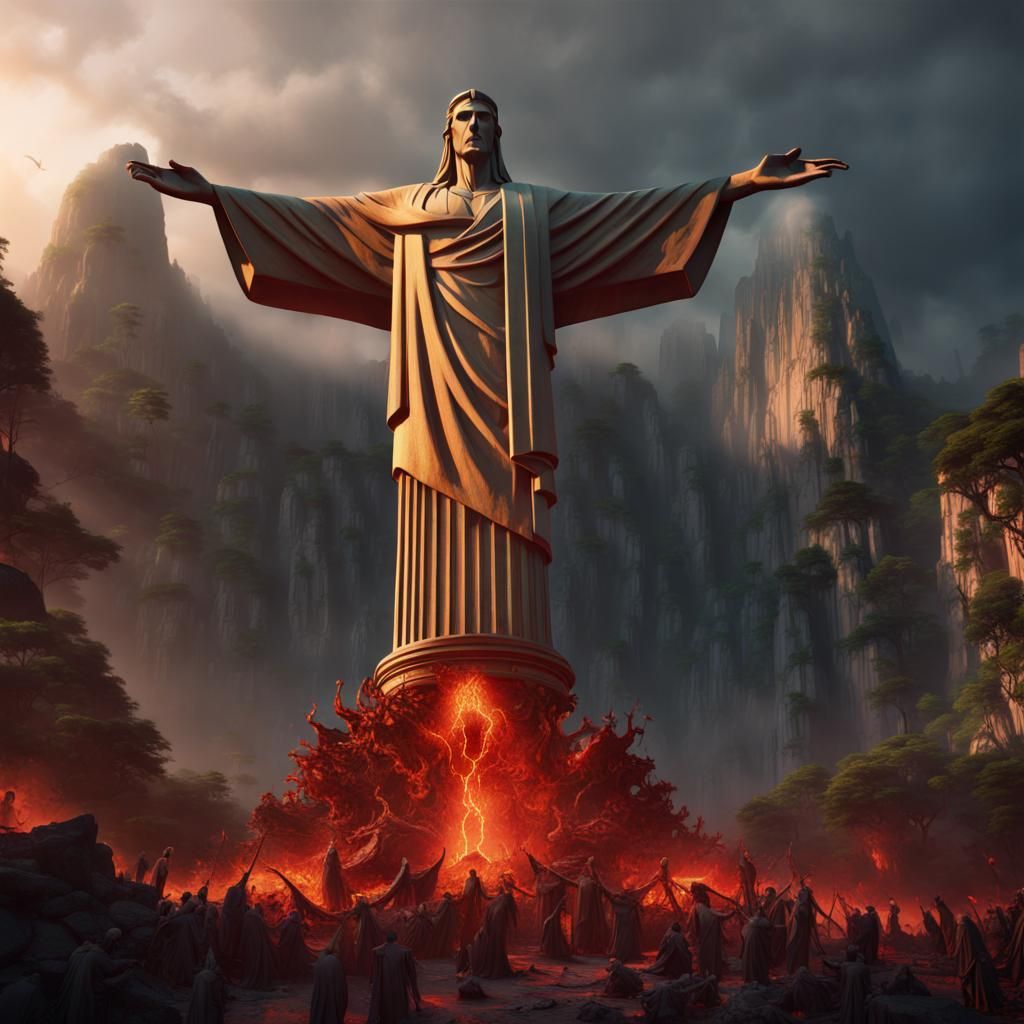 Christ the Redeemer Statue in a Hellscape