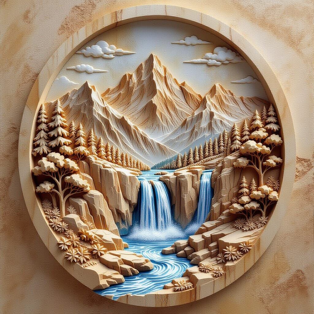 Mountain Waterfall Carving: A Beautiful Scenic Landscape