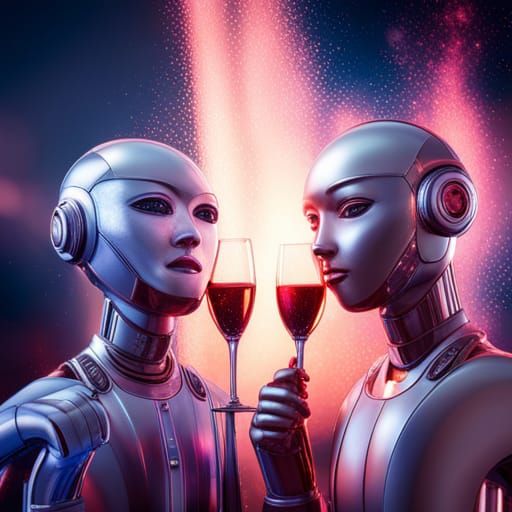 Hyperrealistic AI Robots Celebrate with Champagne