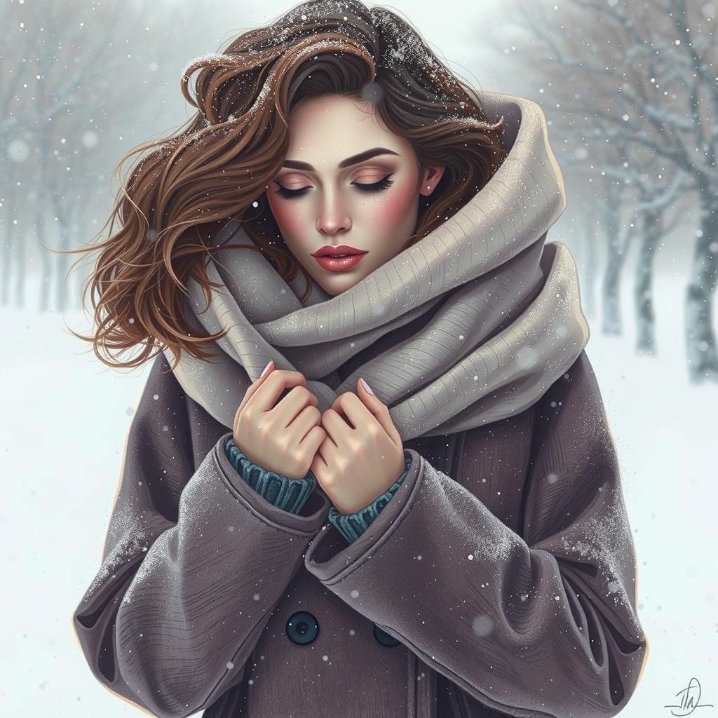 Woman in Winter Wonderland, Impressionistic Style