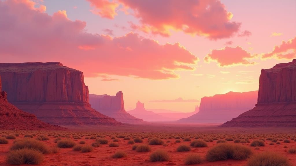 Red Desert Dawn with Sweeping Vistas