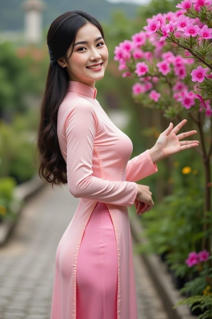 Lady in Elegant Vietnamese Ao Dai Attire