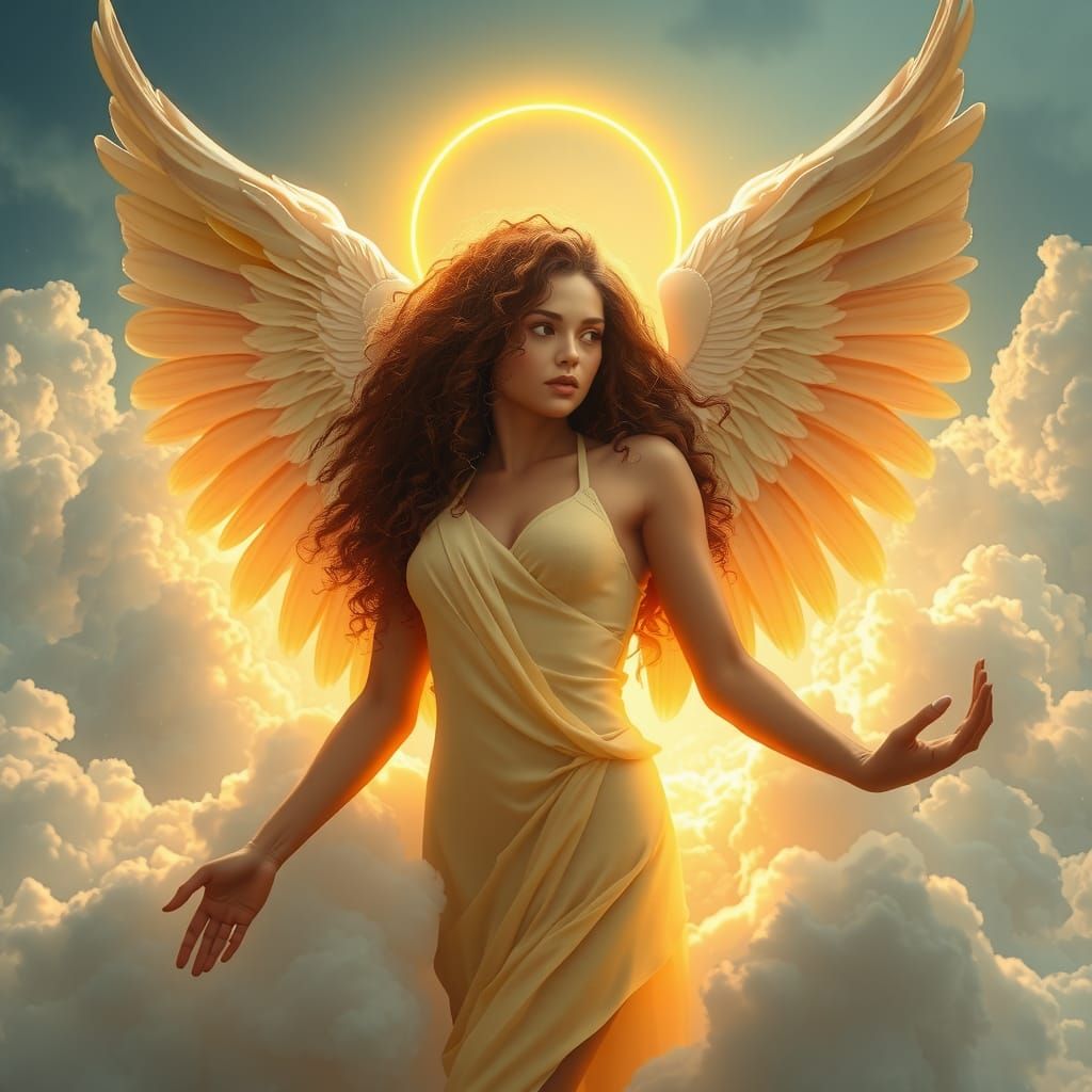 Radiant Angel in Golden Light, Fantasy Art