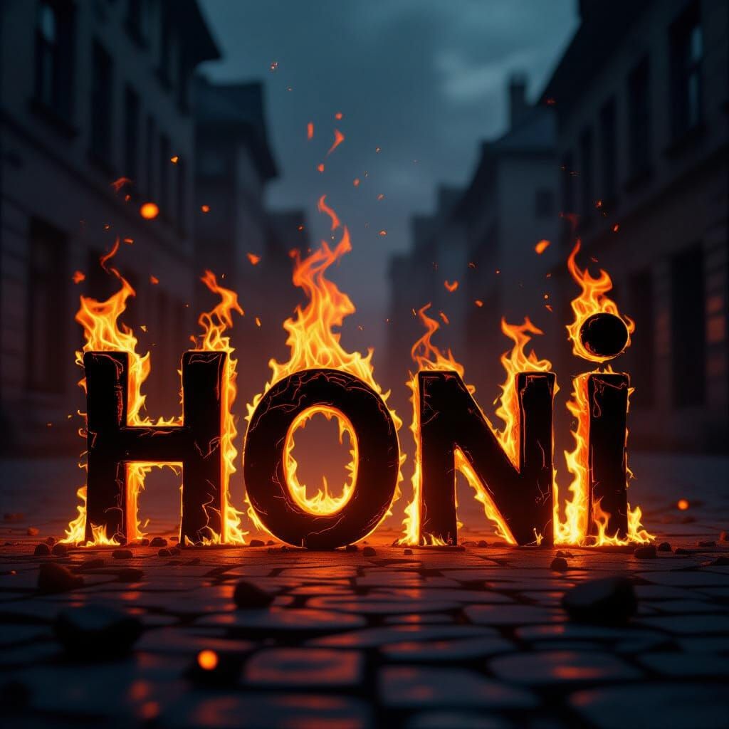 Text 'Honi' Ignites in Fiery Digital Painting