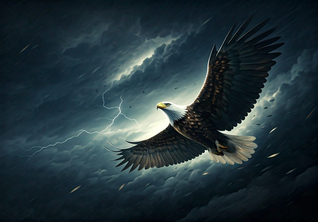 Eagle Soaring Through Stormy Sky: Concept Art