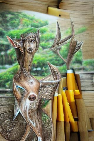 Hyperrealistic Wood-Elf Deer Pencil Sketch