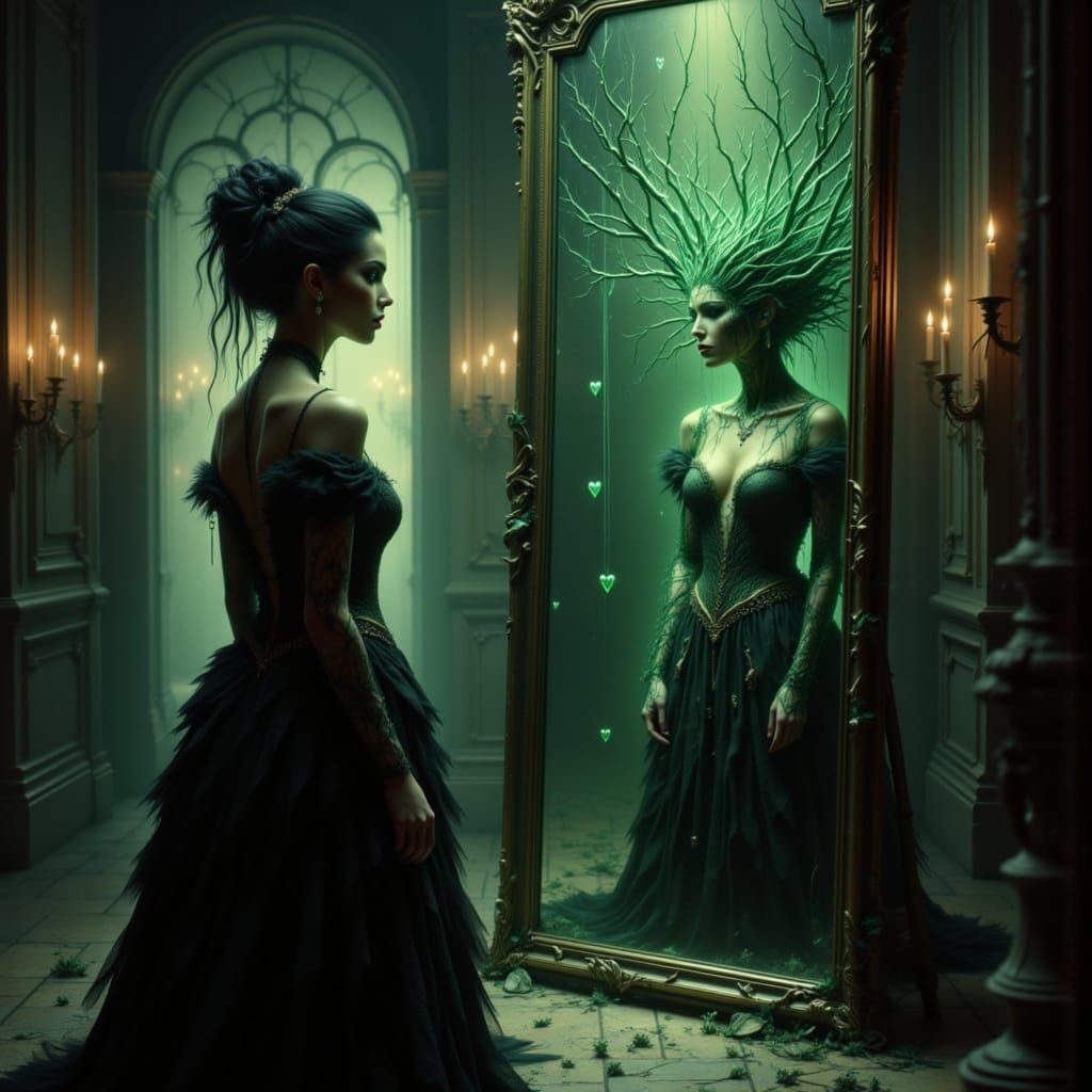 Regal Woman and Thorny Reflection in Antique Photo Style