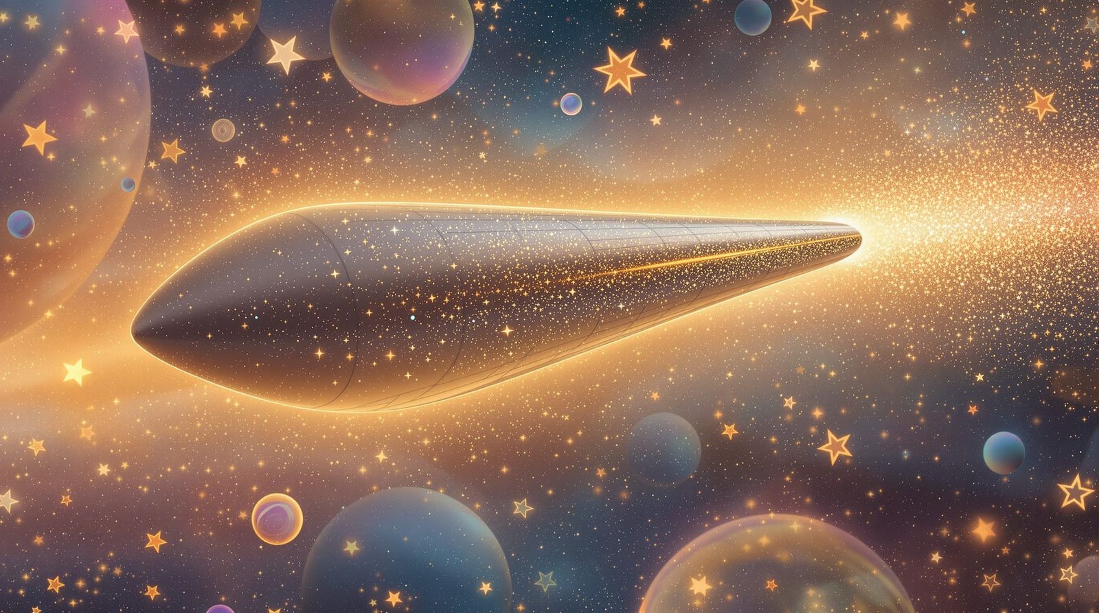 Interstellar Cylinder in Pastel Star-Field, Klimt Style