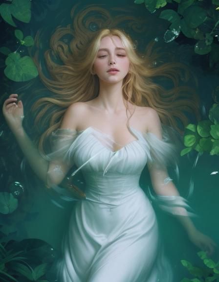 Ethereal Ophelia Floats in Water, Victorian Aesthetic