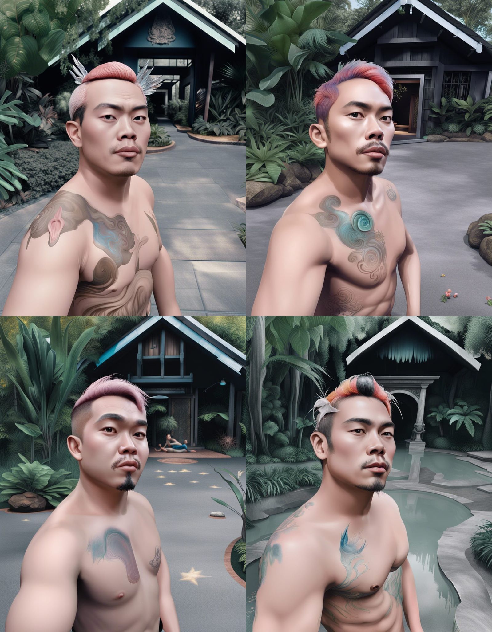 Filipino Water God in Hyperrealistic Garden