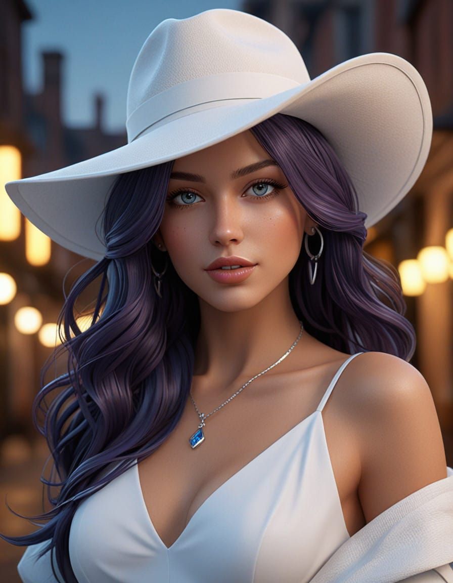 Elegant Young Woman in Crisp White Ensemble