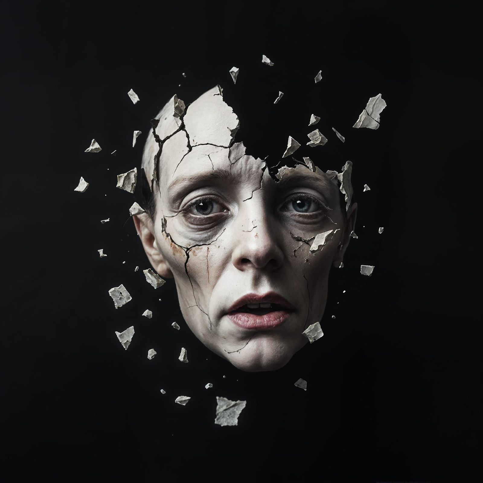 Face Cracking and Disintegrating into Nothingness