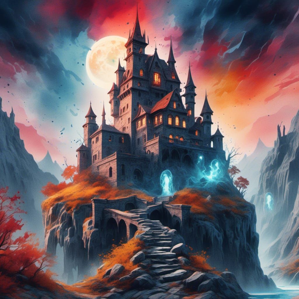 Magical Castle in Another Dimension as Watercolour