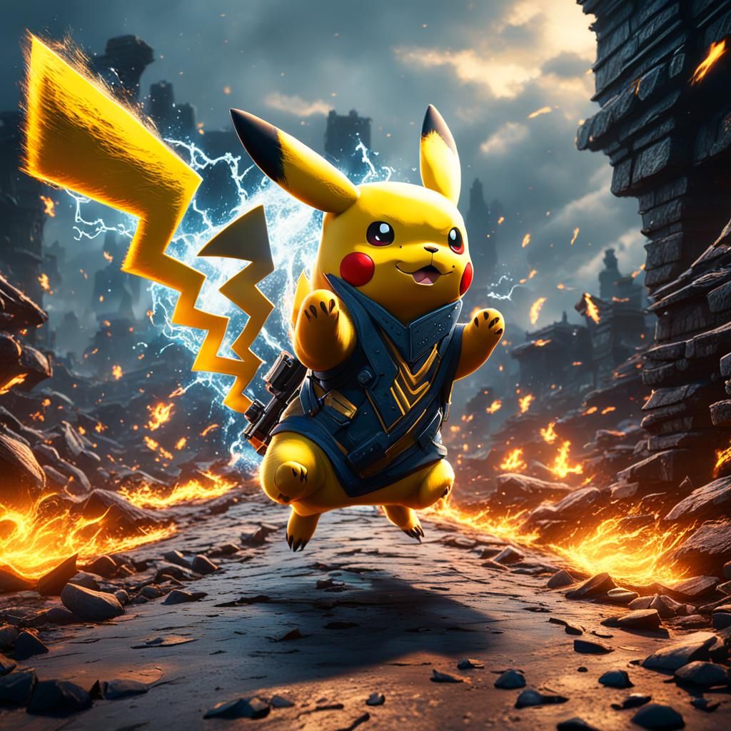 Pikachu Runs to Charizard: Detailed Fantasy Art