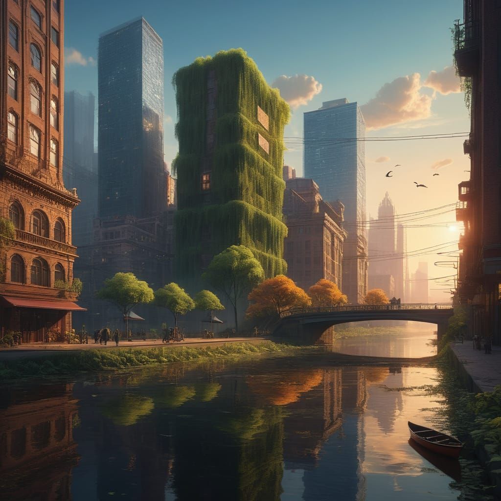 Epic Eco Metropolis Under Sunset