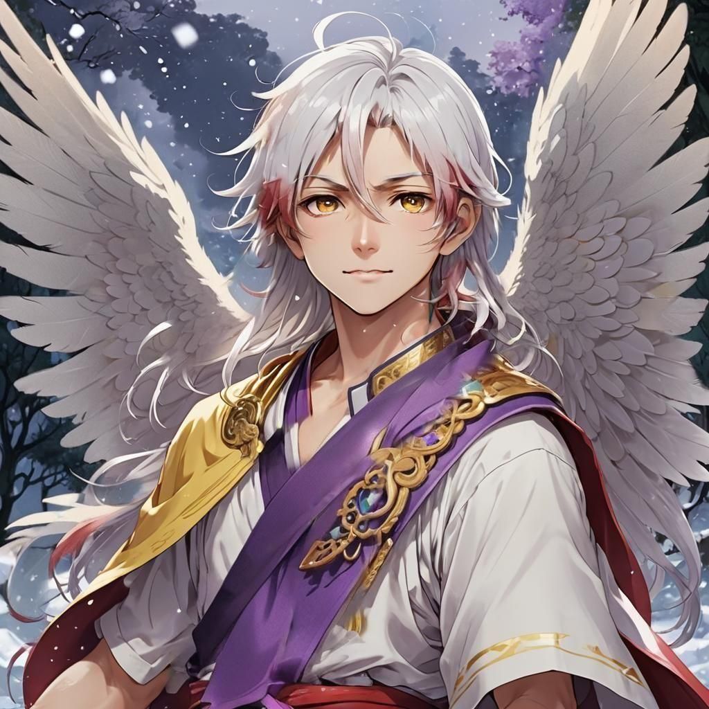 He has crimson-red strands of hair. by artist "anime", Anime Key Visual, Japanese Manga, Pixiv, Zerochan, Anime art, Fan...