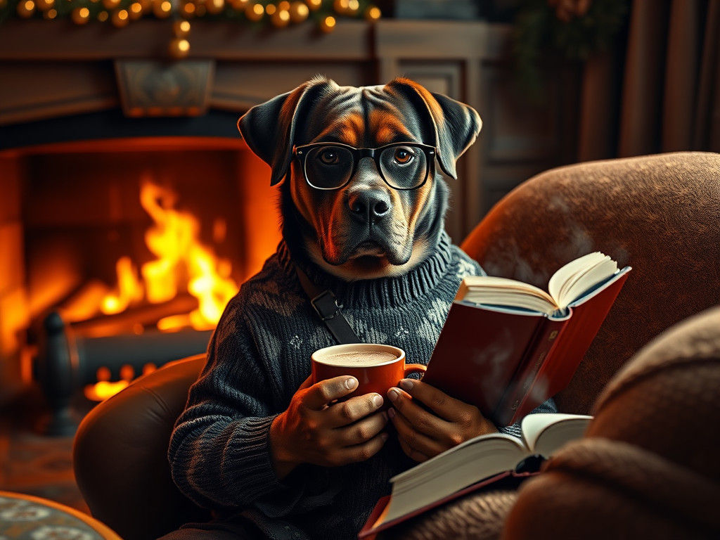 Dog Reading by Fireplace: Digital Matte Painting