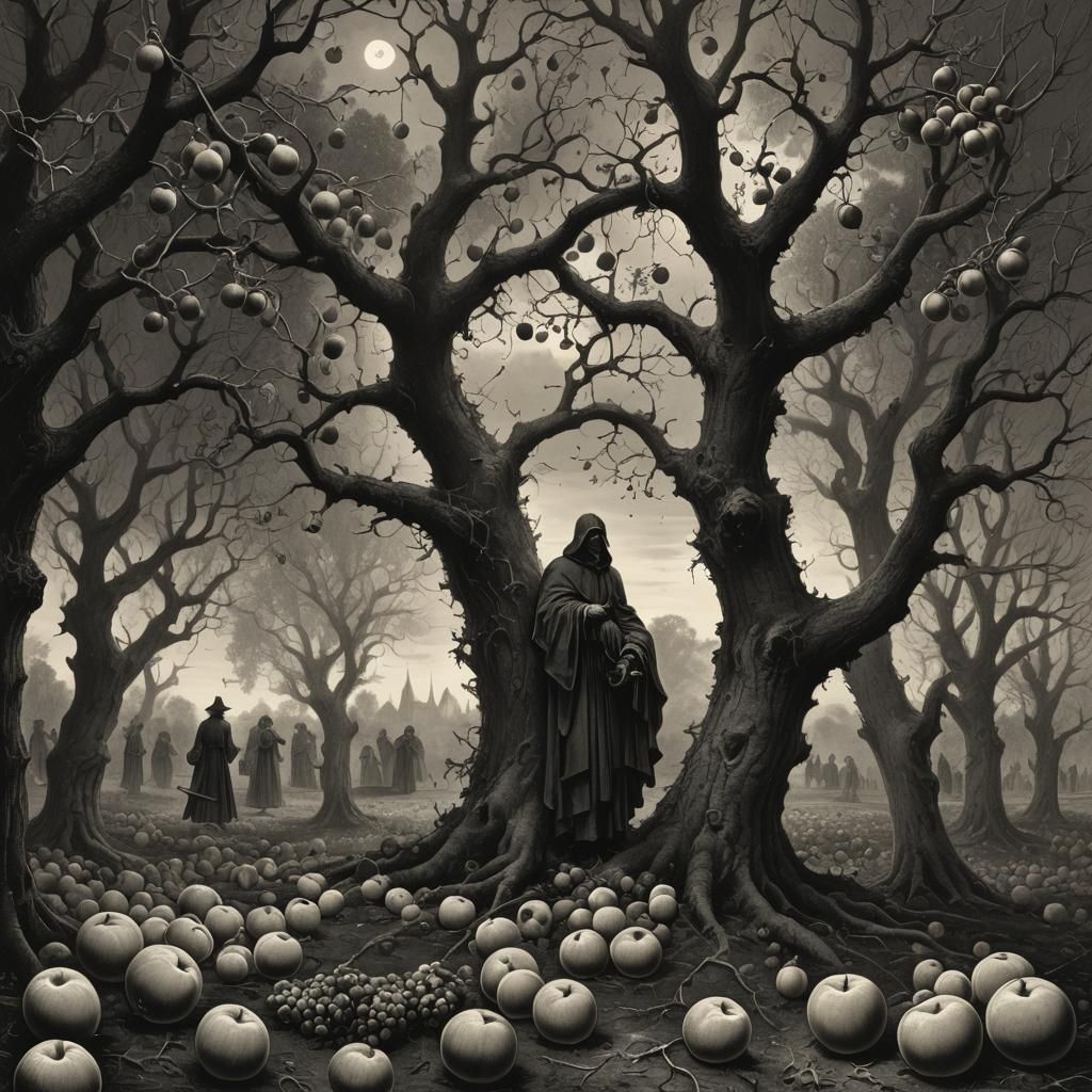 Otherworldly Fruit Orchard in Dark Fantasy Style