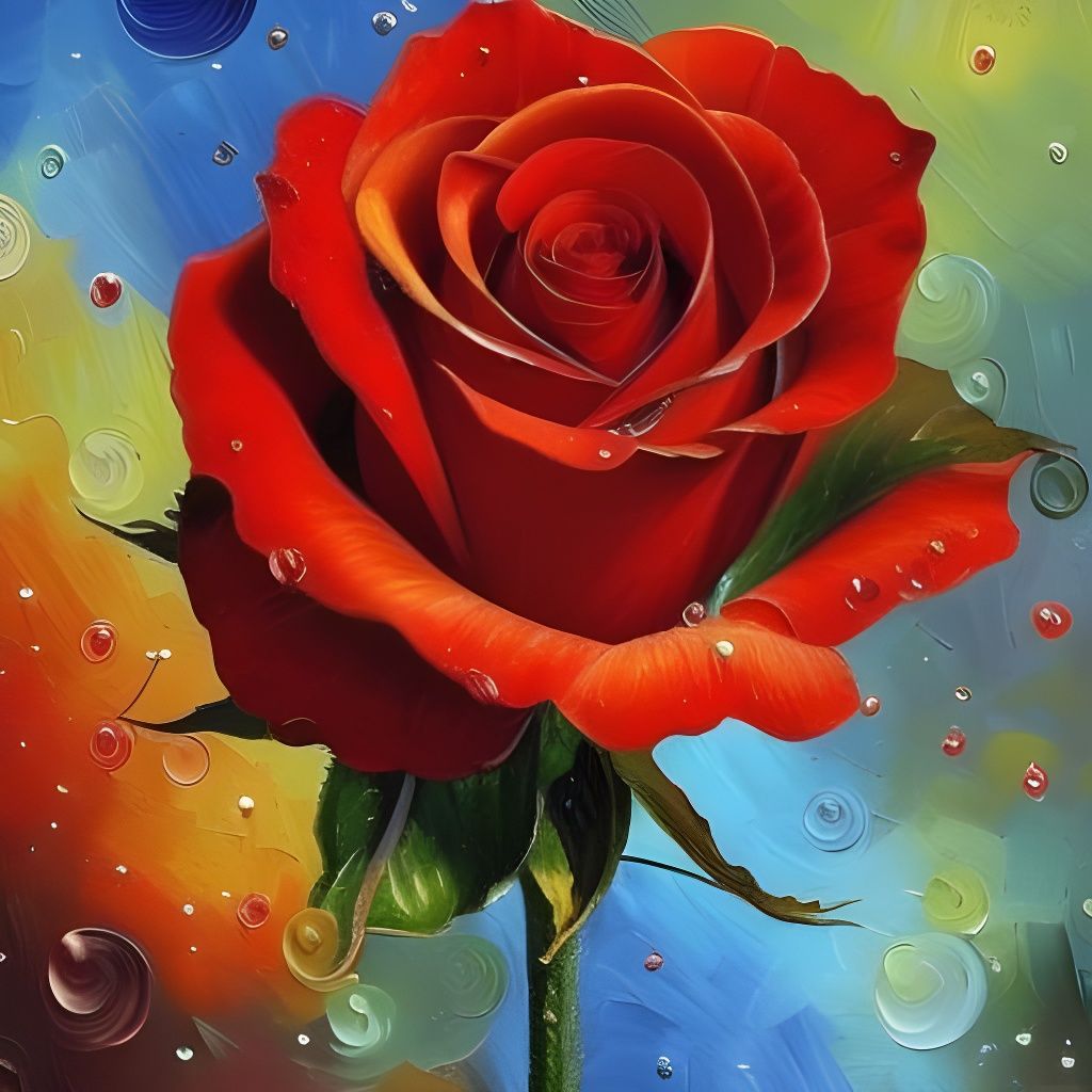 Hyperdetailed Red Rose Impasto Oil Painting