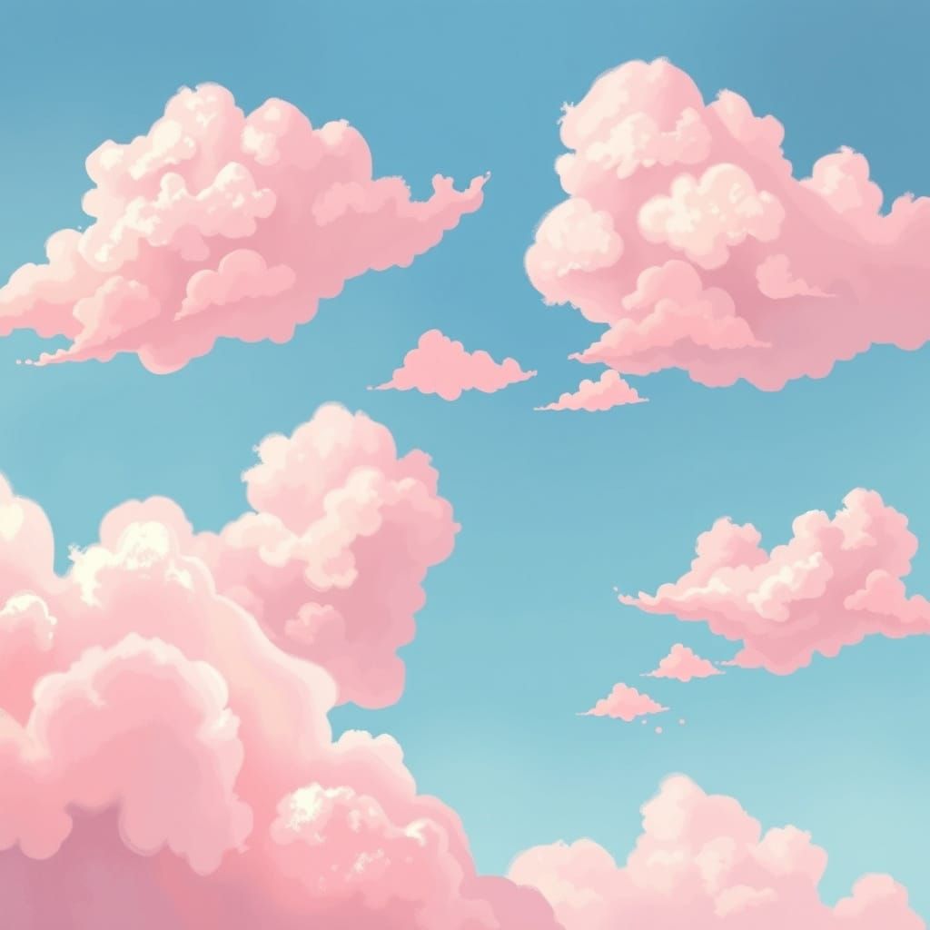 Whimsical Pink Cloudscapes in Dreamy Watercolor Style