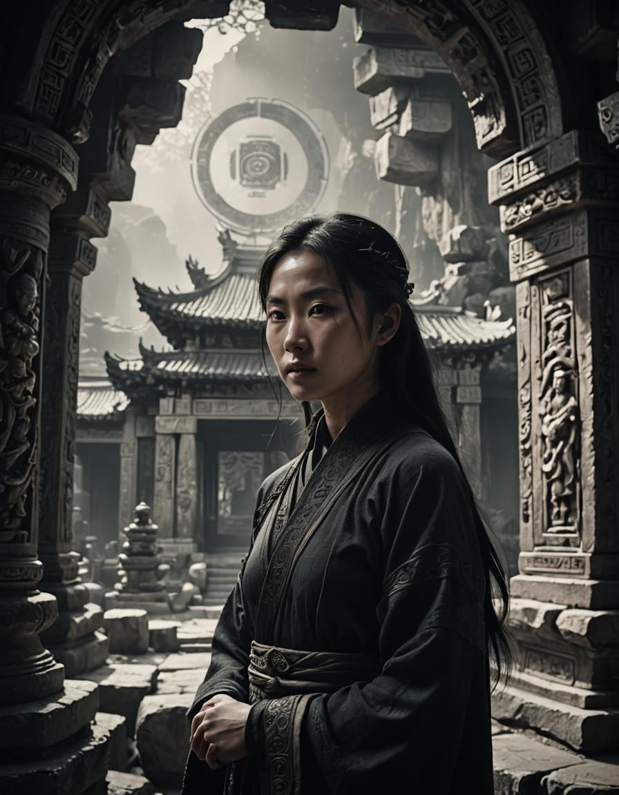 Cinematic Portrait of Ying Tang in Ancient Temple