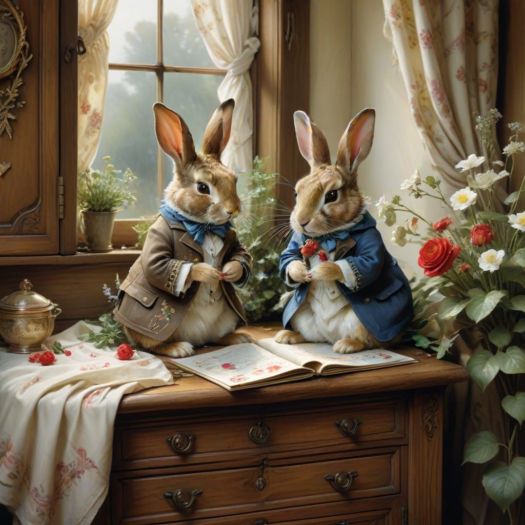 Victorian Rabbits on Valentine's Day