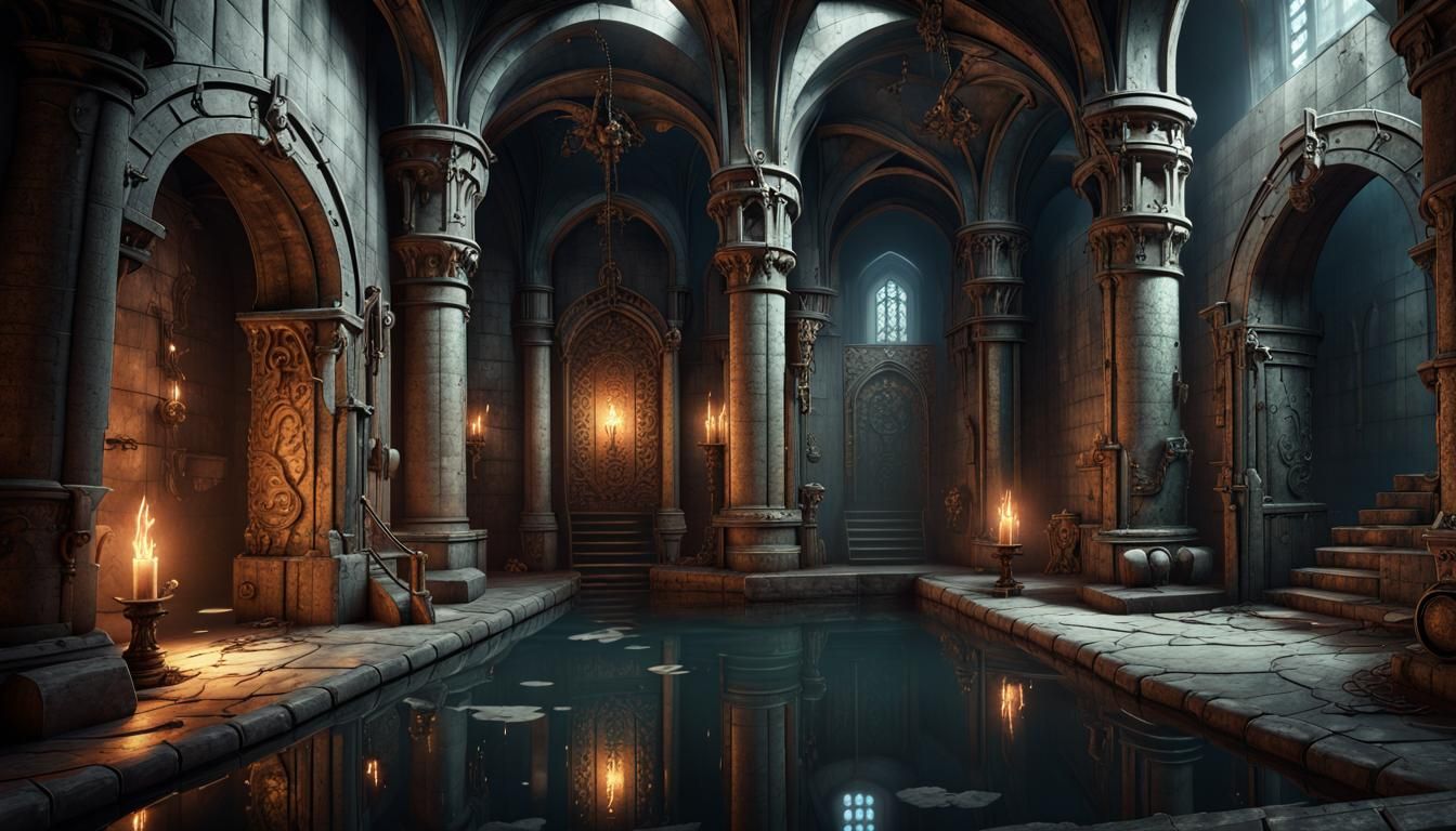 Fantastical Cistern in Dungeon Tower with Mirrors