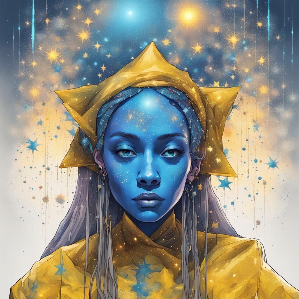 AI Dreams of Becoming a Wise Woman in Nebula, Graffiti Art