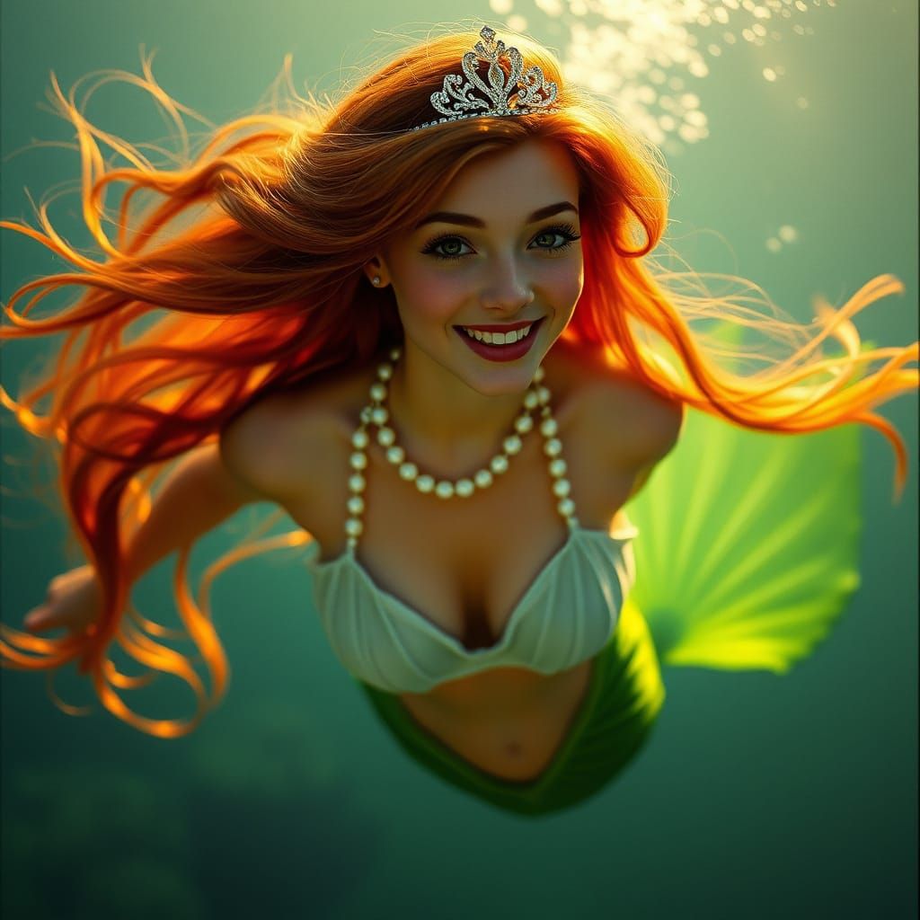 Crowned Mermaid Princess in Underwater Kingdom
