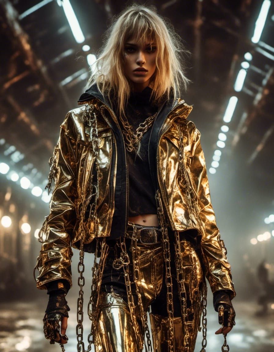 Cyberpunk Fashion Model with Metallic Accents