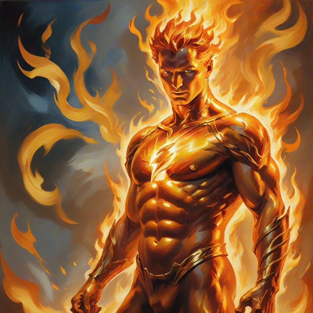 Baroque Painting of The Human Torch in Flight