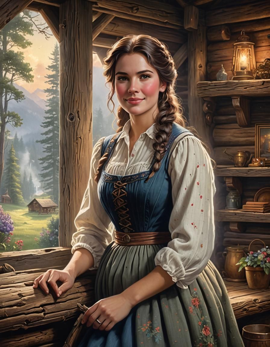 Pioneer Woman Portrait in Ethereal, Hyperdetailed Style