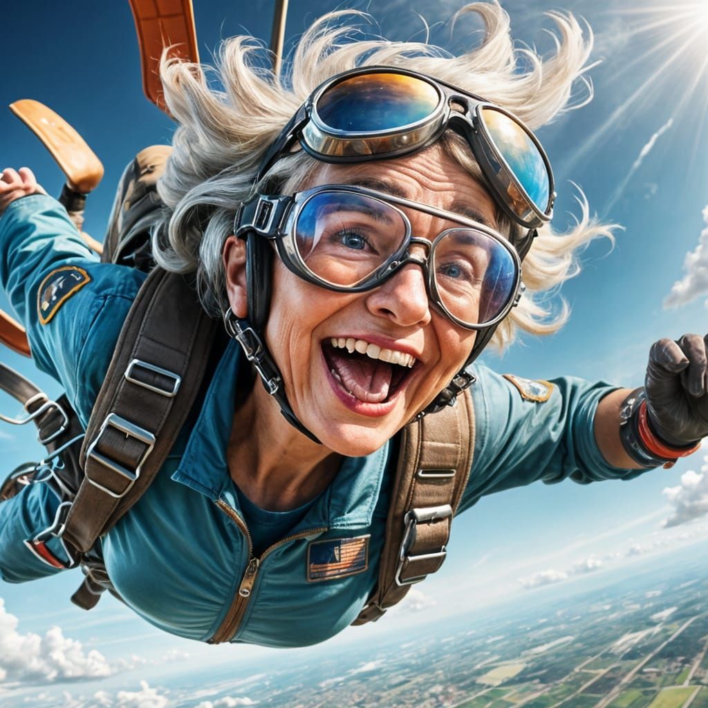 Smiling Elderly Lady Skydiving Concept Art