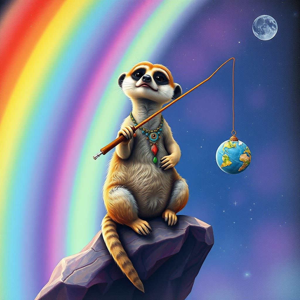 Meerkat Fishing for the World on a Rainbow