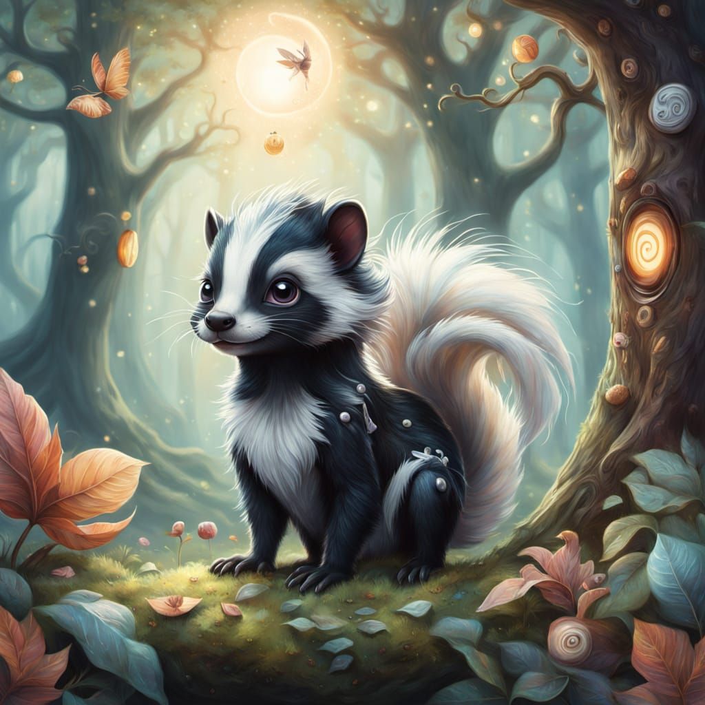 Enchanted Skunk in Whimsical Forest Scene