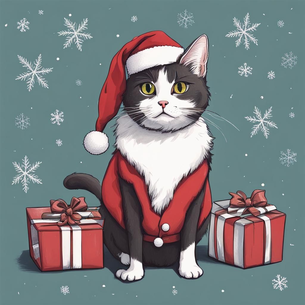Santa Cat Festive Portrait
